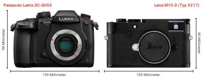 Größenvergleich: Panasonic Lumix DC-GH5S vs. Leica M10-D (Typ 9217) Größenvergleich: Panasonic Lumix DC-GH5S vs. Leica M10-D (Typ 9217)