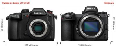 Größenvergleich: Panasonic Lumix DC-GH5S vs. Nikon Z6 Größenvergleich: Panasonic Lumix DC-GH5S vs. Nikon Z6