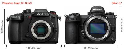 Größenvergleich: Panasonic Lumix DC-GH5S vs. Nikon Z7 Größenvergleich: Panasonic Lumix DC-GH5S vs. Nikon Z7