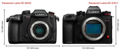 Größenvergleich: Panasonic Lumix DC-GH5S vs. Panasonic Lumix DC-S1R II Größenvergleich: Panasonic Lumix DC-GH5S vs. Panasonic Lumix DC-S1R II