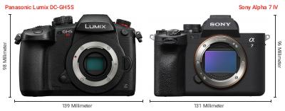 Größenvergleich: Panasonic Lumix DC-GH5S vs. Sony Alpha 7 IV Größenvergleich: Panasonic Lumix DC-GH5S vs. Sony Alpha 7 IV