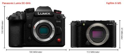 Größenvergleich: Panasonic Lumix DC-GH6 vs. Fujifilm X-M5