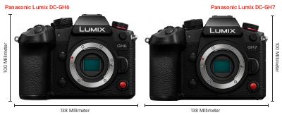 Größenvergleich: Panasonic Lumix DC-GH6 vs. Panasonic Lumix DC-GH7 Größenvergleich: Panasonic Lumix DC-GH6 vs. Panasonic Lumix DC-GH7