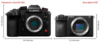 Größenvergleich: Panasonic Lumix DC-GH6 vs. Sony Alpha 6700 Größenvergleich: Panasonic Lumix DC-GH6 vs. Sony Alpha 6700