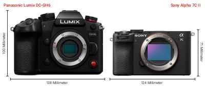 Größenvergleich: Panasonic Lumix DC-GH6 vs. Sony Alpha 7C II Größenvergleich: Panasonic Lumix DC-GH6 vs. Sony Alpha 7C II