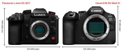 Größenvergleich: Panasonic Lumix DC-GH7 vs. Canon EOS R6 Mark III