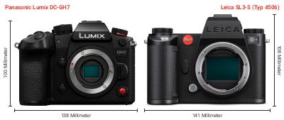 Größenvergleich: Panasonic Lumix DC-GH7 vs. Leica SL3-S (Typ 4506) Größenvergleich: Panasonic Lumix DC-GH7 vs. Leica SL3-S (Typ 4506)