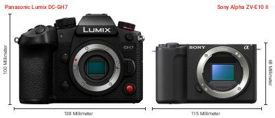 Größenvergleich: Panasonic Lumix DC-GH7 vs. Sony Alpha ZV-E10 II Größenvergleich: Panasonic Lumix DC-GH7 vs. Sony Alpha ZV-E10 II