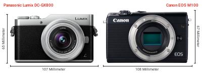 Größenvergleich: Panasonic Lumix DC-GX800 vs. Canon EOS M100 Größenvergleich: Panasonic Lumix DC-GX800 vs. Canon EOS M100