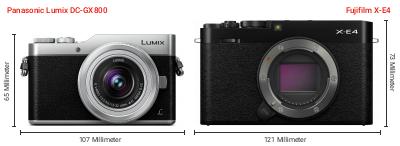 Größenvergleich: Panasonic Lumix DC-GX800 vs. Fujifilm X-E4