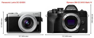 Größenvergleich: Panasonic Lumix DC-GX800 vs. OM System OM-D E-M10 Mark IV Größenvergleich: Panasonic Lumix DC-GX800 vs. OM System OM-D E-M10 Mark IV