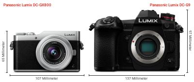 Größenvergleich: Panasonic Lumix DC-GX800 vs. Panasonic Lumix DC-G9 Größenvergleich: Panasonic Lumix DC-GX800 vs. Panasonic Lumix DC-G9