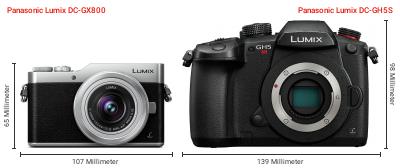 Größenvergleich: Panasonic Lumix DC-GX800 vs. Panasonic Lumix DC-GH5S Größenvergleich: Panasonic Lumix DC-GX800 vs. Panasonic Lumix DC-GH5S