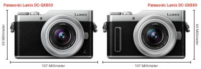Größenvergleich: Panasonic Lumix DC-GX800 vs. Panasonic Lumix DC-GX880 Größenvergleich: Panasonic Lumix DC-GX800 vs. Panasonic Lumix DC-GX880