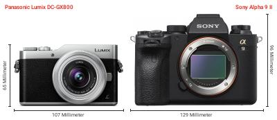 Größenvergleich: Panasonic Lumix DC-GX800 vs. Sony Alpha 9 II Größenvergleich: Panasonic Lumix DC-GX800 vs. Sony Alpha 9 II