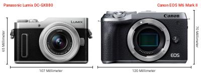 Größenvergleich: Panasonic Lumix DC-GX880 vs. Canon EOS M6 Mark II Größenvergleich: Panasonic Lumix DC-GX880 vs. Canon EOS M6 Mark II