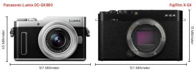 Größenvergleich: Panasonic Lumix DC-GX880 vs. Fujifilm X-E4