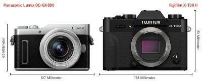 Größenvergleich: Panasonic Lumix DC-GX880 vs. Fujifilm X-T30 II