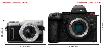 Größenvergleich: Panasonic Lumix DC-GX880 vs. Panasonic Lumix DC-G9 II Größenvergleich: Panasonic Lumix DC-GX880 vs. Panasonic Lumix DC-G9 II