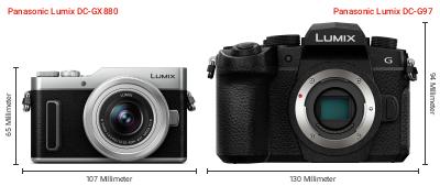 Größenvergleich: Panasonic Lumix DC-GX880 vs. Panasonic Lumix DC-G97 Größenvergleich: Panasonic Lumix DC-GX880 vs. Panasonic Lumix DC-G97