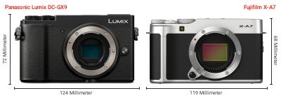 Größenvergleich: Panasonic Lumix DC-GX9 vs. Fujifilm X-A7 Größenvergleich: Panasonic Lumix DC-GX9 vs. Fujifilm X-A7