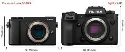 Größenvergleich: Panasonic Lumix DC-GX9 vs. Fujifilm X-H2 Größenvergleich: Panasonic Lumix DC-GX9 vs. Fujifilm X-H2