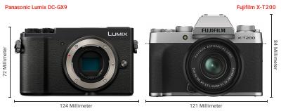 Größenvergleich: Panasonic Lumix DC-GX9 vs. Fujifilm X-T200 Größenvergleich: Panasonic Lumix DC-GX9 vs. Fujifilm X-T200