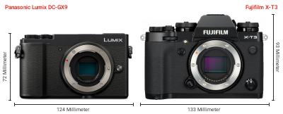 Größenvergleich: Panasonic Lumix DC-GX9 vs. Fujifilm X-T3 Größenvergleich: Panasonic Lumix DC-GX9 vs. Fujifilm X-T3