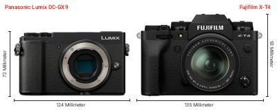 Größenvergleich: Panasonic Lumix DC-GX9 vs. Fujifilm X-T4 Größenvergleich: Panasonic Lumix DC-GX9 vs. Fujifilm X-T4