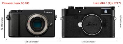 Größenvergleich: Panasonic Lumix DC-GX9 vs. Leica M10-D (Typ 9217) Größenvergleich: Panasonic Lumix DC-GX9 vs. Leica M10-D (Typ 9217)