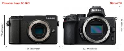 Größenvergleich: Panasonic Lumix DC-GX9 vs. Nikon Z50