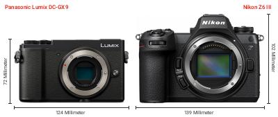 Größenvergleich: Panasonic Lumix DC-GX9 vs. Nikon Z6 III