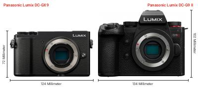 Größenvergleich: Panasonic Lumix DC-GX9 vs. Panasonic Lumix DC-G9 II Größenvergleich: Panasonic Lumix DC-GX9 vs. Panasonic Lumix DC-G9 II