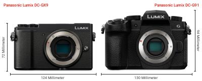 Größenvergleich: Panasonic Lumix DC-GX9 vs. Panasonic Lumix DC-G91 Größenvergleich: Panasonic Lumix DC-GX9 vs. Panasonic Lumix DC-G91