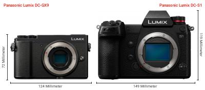 Größenvergleich: Panasonic Lumix DC-GX9 vs. Panasonic Lumix DC-S1 Größenvergleich: Panasonic Lumix DC-GX9 vs. Panasonic Lumix DC-S1
