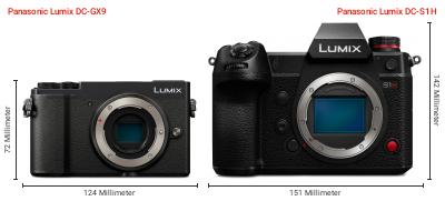 Größenvergleich: Panasonic Lumix DC-GX9 vs. Panasonic Lumix DC-S1H Größenvergleich: Panasonic Lumix DC-GX9 vs. Panasonic Lumix DC-S1H