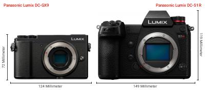 Größenvergleich: Panasonic Lumix DC-GX9 vs. Panasonic Lumix DC-S1R Größenvergleich: Panasonic Lumix DC-GX9 vs. Panasonic Lumix DC-S1R