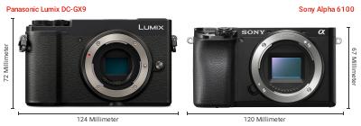 Größenvergleich: Panasonic Lumix DC-GX9 vs. Sony Alpha 6100 Größenvergleich: Panasonic Lumix DC-GX9 vs. Sony Alpha 6100