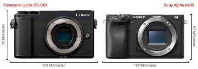 Größenvergleich: Panasonic Lumix DC-GX9 vs. Sony Alpha 6400 Größenvergleich: Panasonic Lumix DC-GX9 vs. Sony Alpha 6400