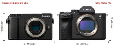 Größenvergleich: Panasonic Lumix DC-GX9 vs. Sony Alpha 7 IV Größenvergleich: Panasonic Lumix DC-GX9 vs. Sony Alpha 7 IV