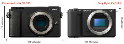Größenvergleich: Panasonic Lumix DC-GX9 vs. Sony Alpha ZV-E10 II Größenvergleich: Panasonic Lumix DC-GX9 vs. Sony Alpha ZV-E10 II