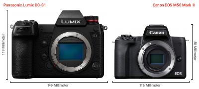 Größenvergleich: Panasonic Lumix DC-S1 vs. Canon EOS M50 Mark II Größenvergleich: Panasonic Lumix DC-S1 vs. Canon EOS M50 Mark II