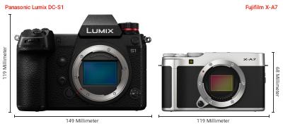 Größenvergleich: Panasonic Lumix DC-S1 vs. Fujifilm X-A7 Größenvergleich: Panasonic Lumix DC-S1 vs. Fujifilm X-A7