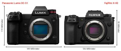 Größenvergleich: Panasonic Lumix DC-S1 vs. Fujifilm X-H2 Größenvergleich: Panasonic Lumix DC-S1 vs. Fujifilm X-H2
