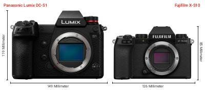 Größenvergleich: Panasonic Lumix DC-S1 vs. Fujifilm X-S10 Größenvergleich: Panasonic Lumix DC-S1 vs. Fujifilm X-S10