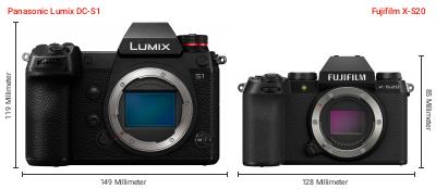 Größenvergleich: Panasonic Lumix DC-S1 vs. Fujifilm X-S20 Größenvergleich: Panasonic Lumix DC-S1 vs. Fujifilm X-S20