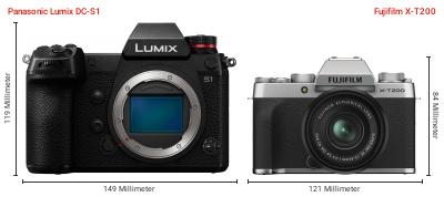 Größenvergleich: Panasonic Lumix DC-S1 vs. Fujifilm X-T200 Größenvergleich: Panasonic Lumix DC-S1 vs. Fujifilm X-T200