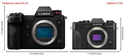 Größenvergleich: Panasonic Lumix DC-S1 vs. Fujifilm X-T30 Größenvergleich: Panasonic Lumix DC-S1 vs. Fujifilm X-T30