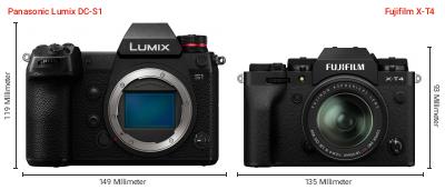 Größenvergleich: Panasonic Lumix DC-S1 vs. Fujifilm X-T4 Größenvergleich: Panasonic Lumix DC-S1 vs. Fujifilm X-T4