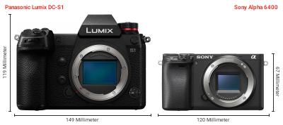Größenvergleich: Panasonic Lumix DC-S1 vs. Sony Alpha 6400 Größenvergleich: Panasonic Lumix DC-S1 vs. Sony Alpha 6400